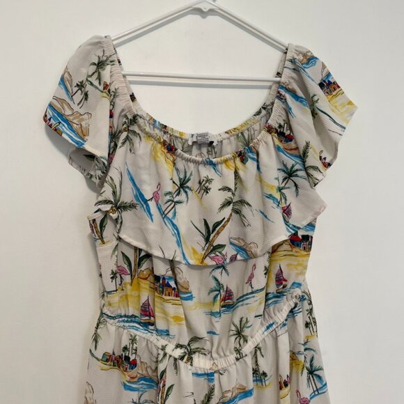 FOREVER 21 Plus Size Beach Motif Romper White Summer Print Off the Shoulder 3X - Picture 4 of 15